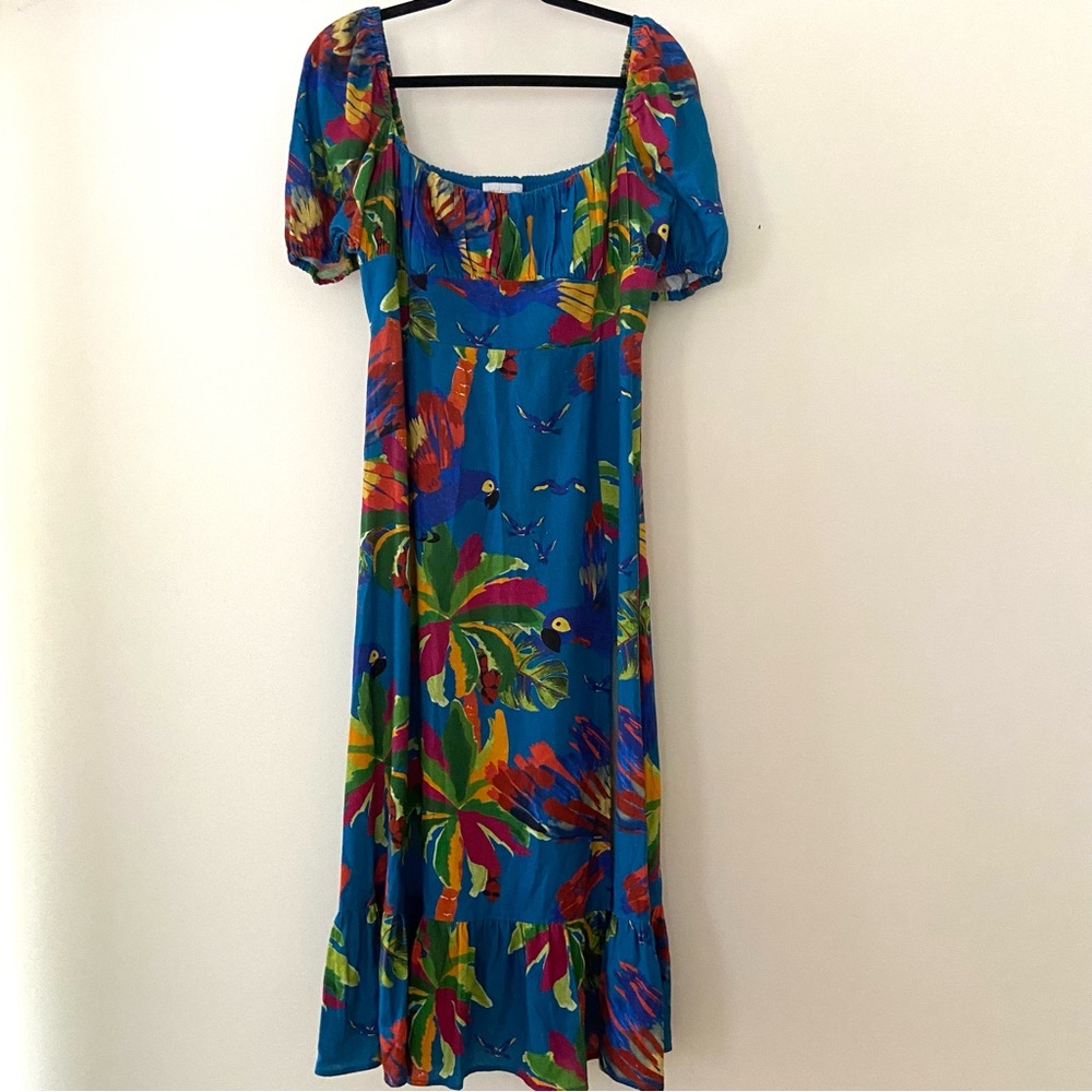 Revolve House Of Harlow Tropical Dress Sz M Puff Sleeve Milkmaid Resort Vacation